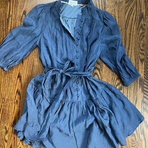 Blue Button-Up Dress with tie waist